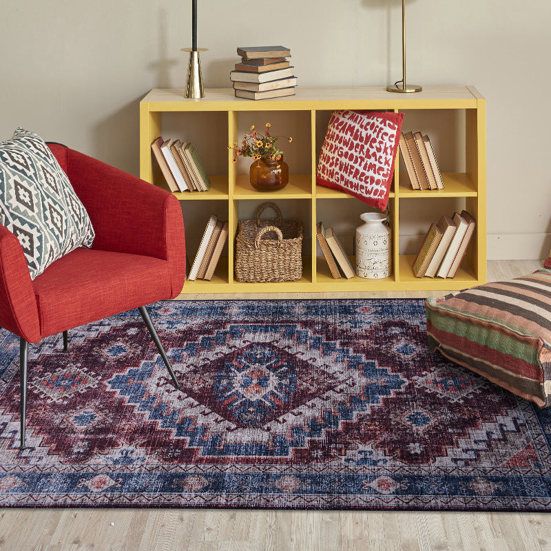 Moroccan Style Print Rug Multicolor Polyester Carpet Anti-Slip Pet Friendly Machine Washable Rug for Family Room