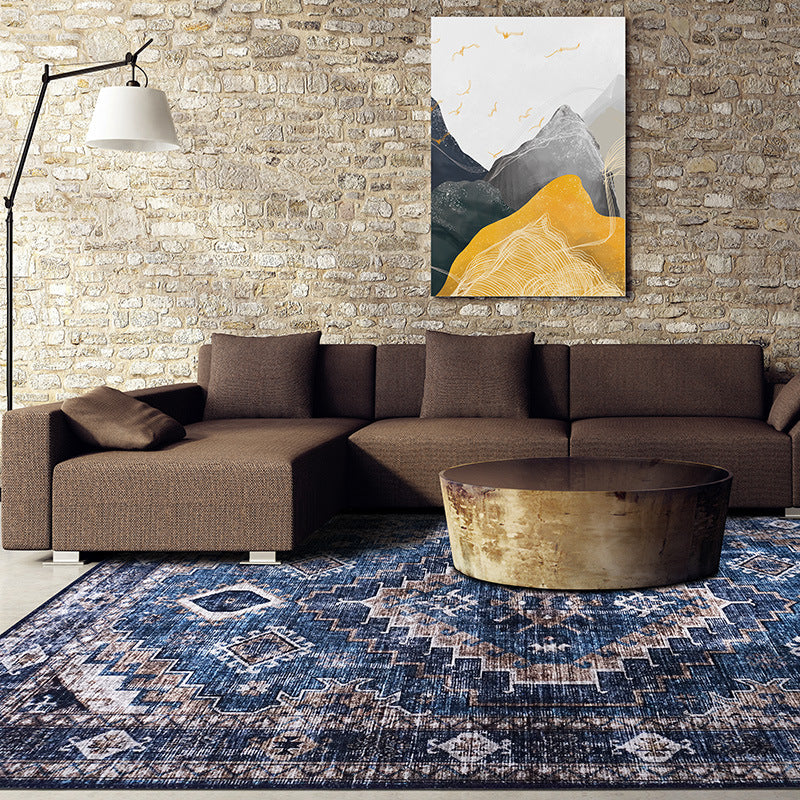 Moroccan Style Print Rug Multicolor Polyester Carpet Anti-Slip Pet Friendly Machine Washable Rug for Family Room