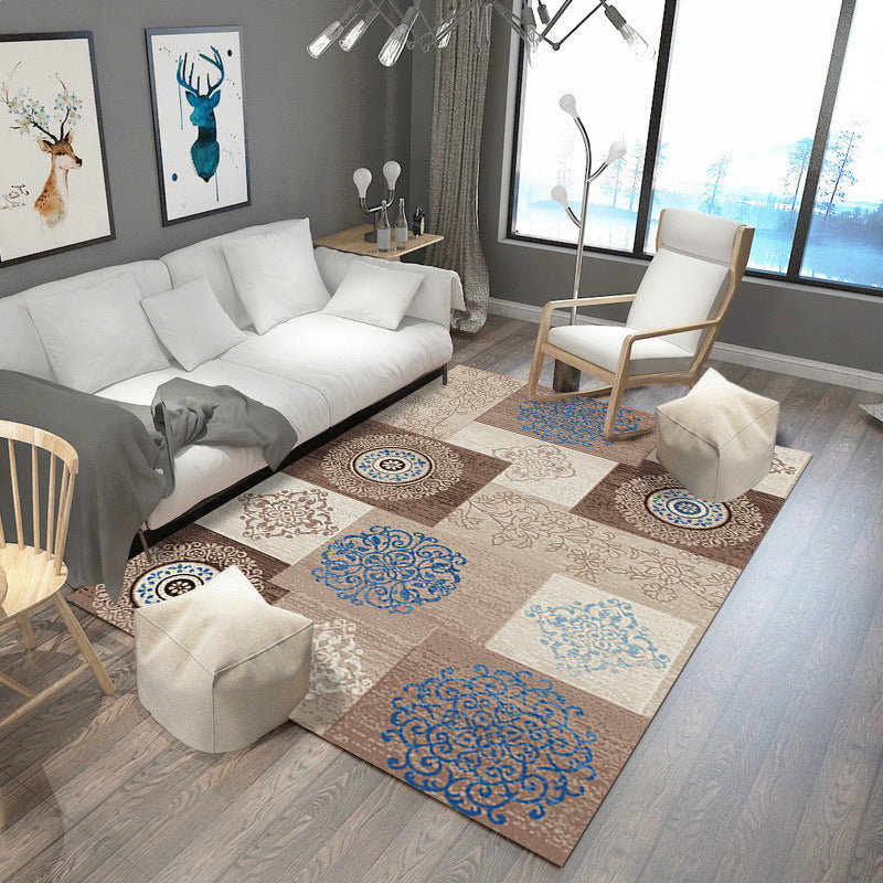 Oriental Blossom Area Rug Multi Colored Polyester Carpet Stain Resistant Non-Slip Machine Washable Rug for Living Room