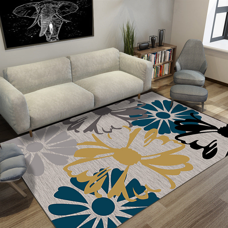 Oriental Blossom Area Rug Multi Colored Polyester Carpet Stain Resistant Non-Slip Machine Washable Rug for Living Room