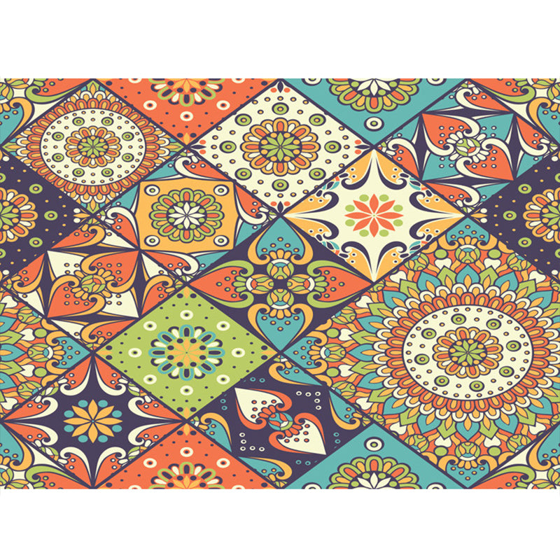 Tapis à imprimé en mosaïque à fleurs multicolo