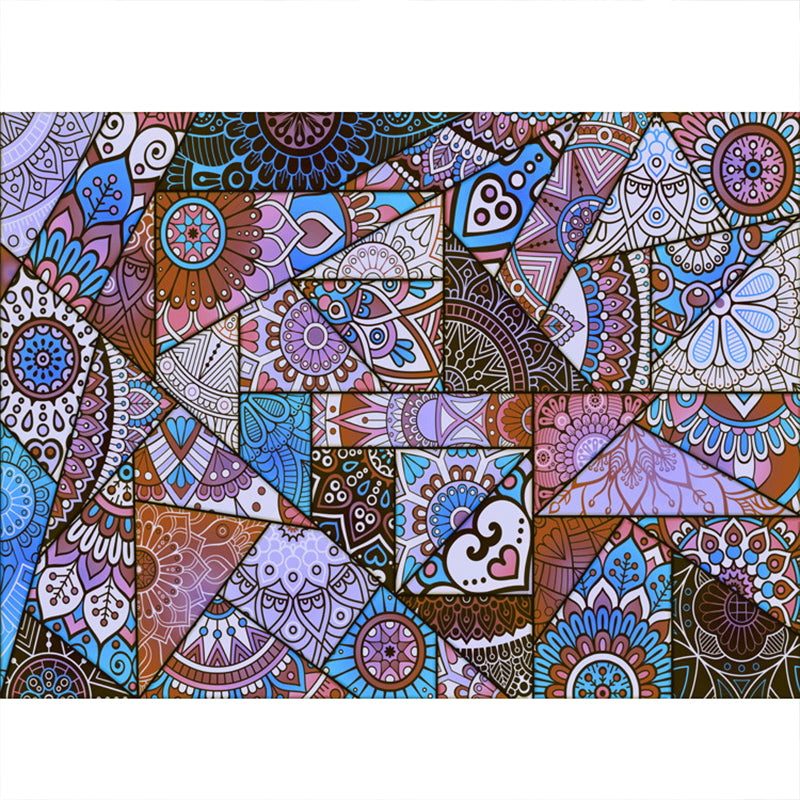 Tapis à imprimé en mosaïque à fleurs multicolo