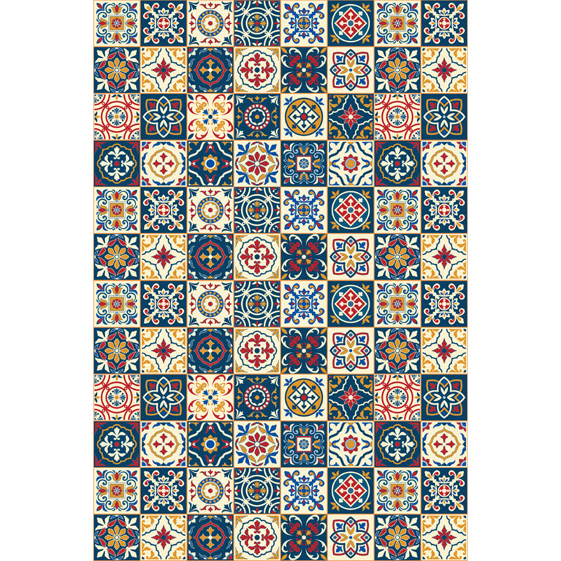 Moroccan Mosaic Print Rug Multi Colored Polyester Carpet Non-Slip Backing Washable Pet Friendly Rug for Living Room