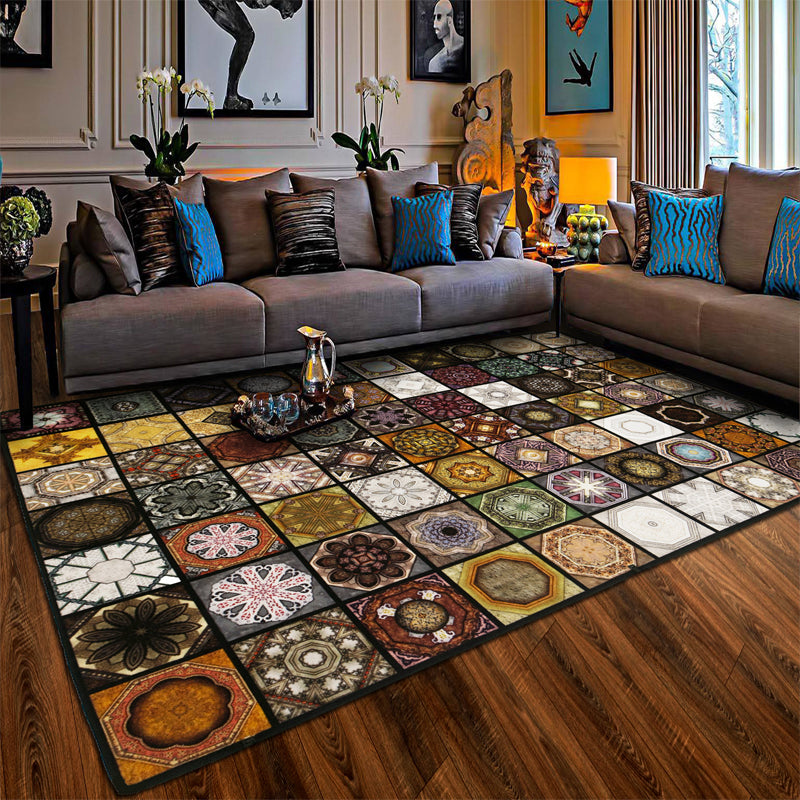 Chic Multicolor Moroccan Rug Polypropylene Mosaics Rug Non-Slip Backing Machine Washable Stain Resistant Rug for Foyer