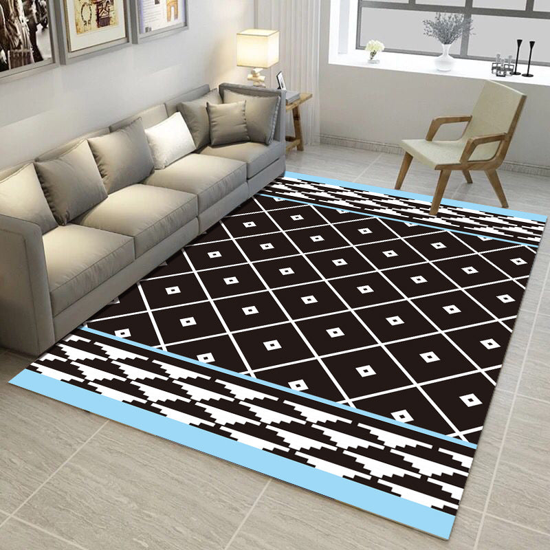 Bold Multi Color Matrix Rug Polyester Modern Area Carpet Non-Slip Pet Friendly Stain Resistant Rug for Living Room