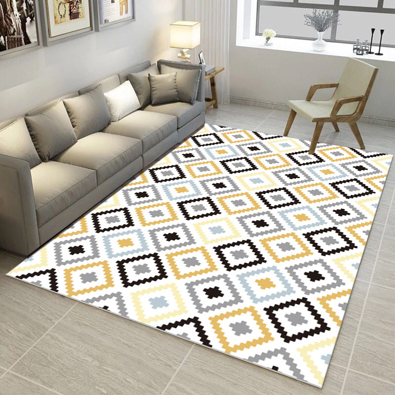 Bold Multi Color Matrix Rug Polyester Modern Area Carpet Non-Slip Pet Friendly Stain Resistant Rug for Living Room