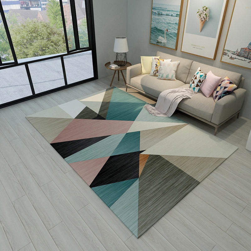 Chic Geometric Colorblock Print Rug Multi Colored Modern Rug Polyester Machine Washable Non-Slip Backing Pet Friendly Rug for Room