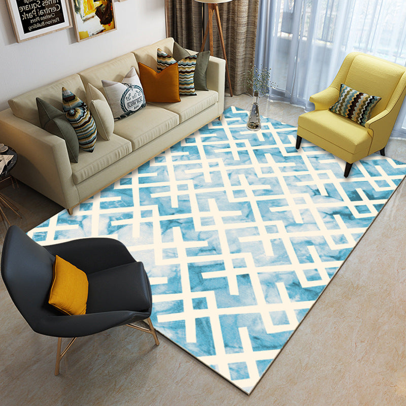 Multi Color Geometrical Rug Synthetics Contemporary Area Carpet Pet Friendly Non-Slip Backing Washable Rug for Living Room