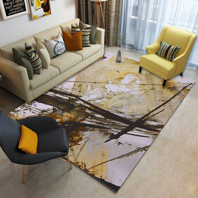 Multi Color Geometrical Rug Synthetics Contemporary Area Carpet Pet Friendly Non-Slip Backing Washable Rug for Living Room