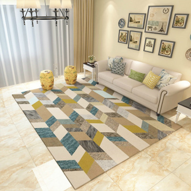 Nordic Geometric Pattern Rug Multi-Color Polypropylene Carpet Anti-Slip Washable Stain Resistant Rug for Great Room