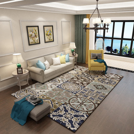 Nordic Geometric Pattern Rug Multi-Color Polypropylene Carpet Anti-Slip Washable Stain Resistant Rug for Great Room