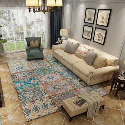 Nordic Geometric Pattern Rug Multi-Color Polypropylene Carpet Anti-Slip Washable Stain Resistant Rug for Great Room