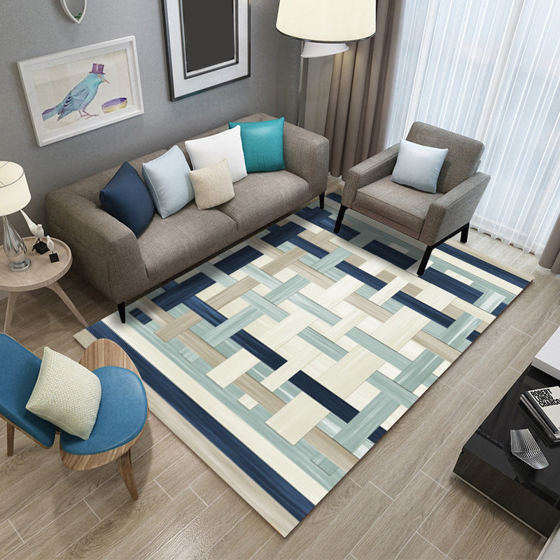 Multicolor Home Decoration Rug Scandinavian Geometric Carpet Polyester Washable Anti-Slip Backing Stain Resistant Rug