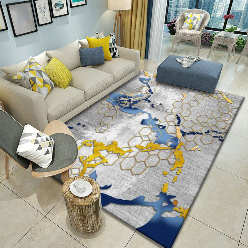 Multicolor Home Decoration Rug Scandinavian Geometric Carpet Polyester Washable Anti-Slip Backing Stain Resistant Rug