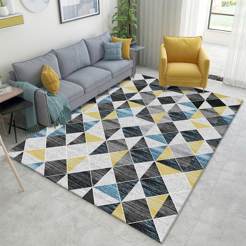 Multicolor Home Decoration Rug Scandinavian Geometric Carpet Polyester Washable Anti-Slip Backing Stain Resistant Rug