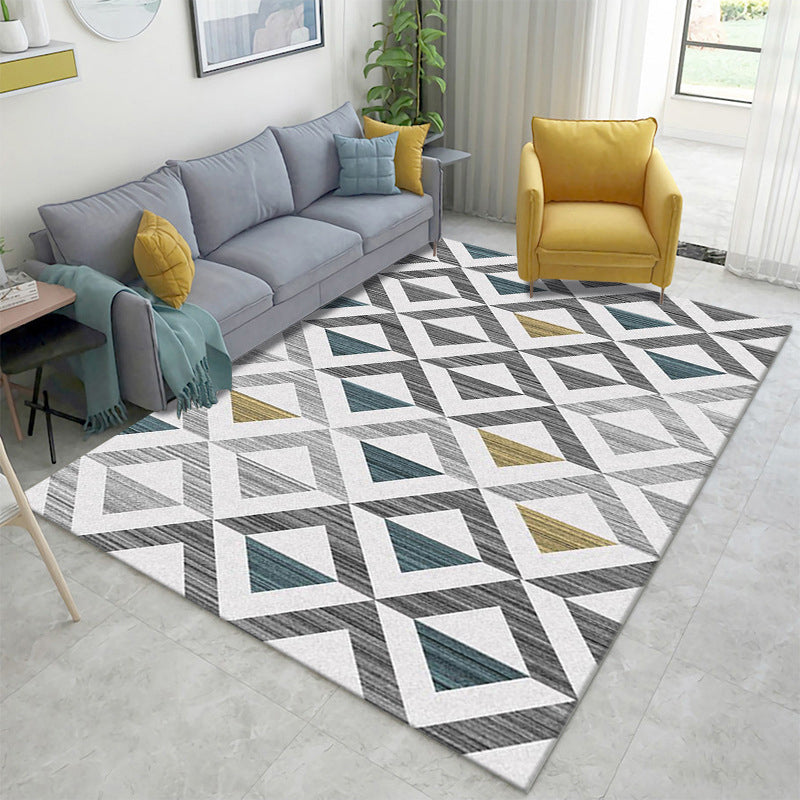 Multicolor Home Decoration Rug Scandinavian Geometric Carpet Polyester Washable Anti-Slip Backing Stain Resistant Rug