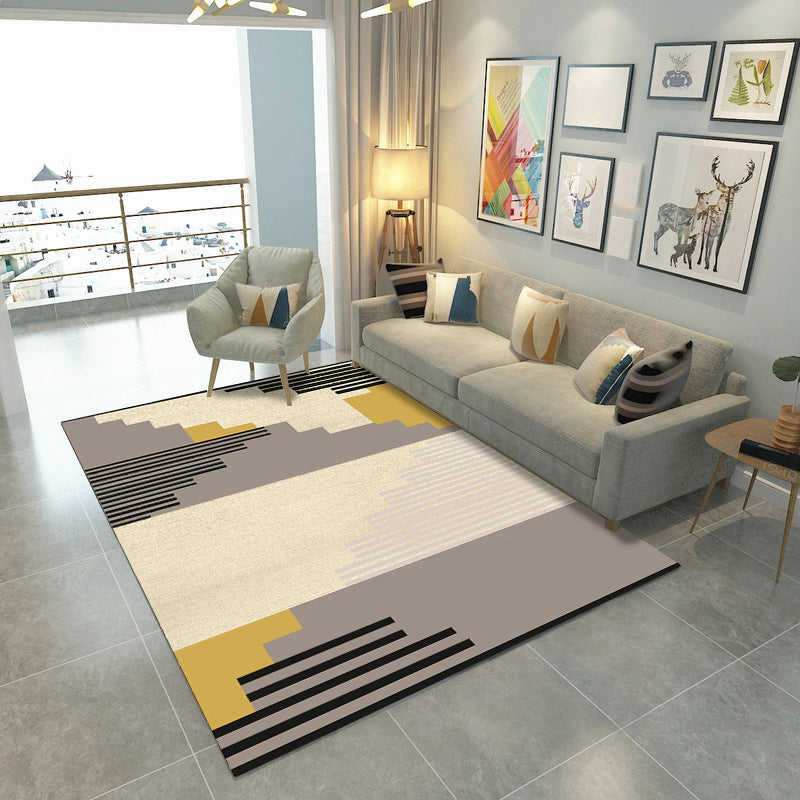 Multicolor Home Decoration Rug Scandinavian Geometric Carpet Polyester Washable Anti-Slip Backing Stain Resistant Rug