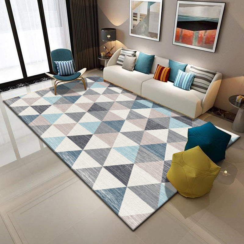 Multicolor Home Decoration Rug Scandinavian Geometric Carpet Polyester Washable Anti-Slip Backing Stain Resistant Rug