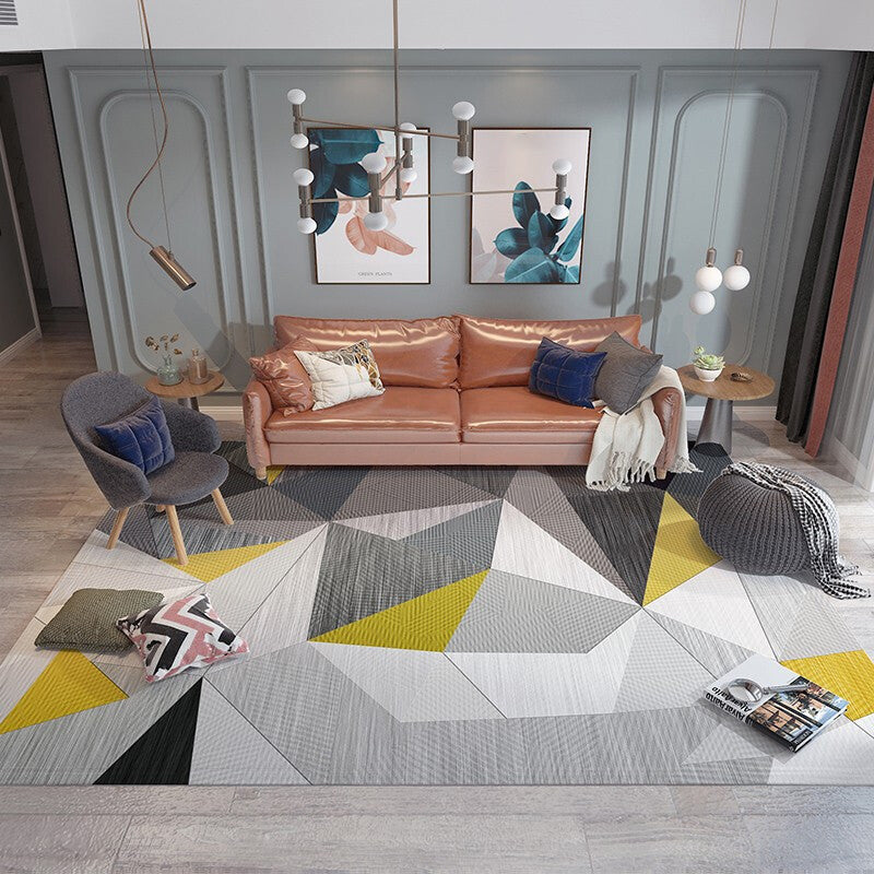 Art Decor Geometric Patterned Rug Multicolor Simplicity Carpet Polyester Stain Resistant Anti-Slip Machine Washable Rug for Room