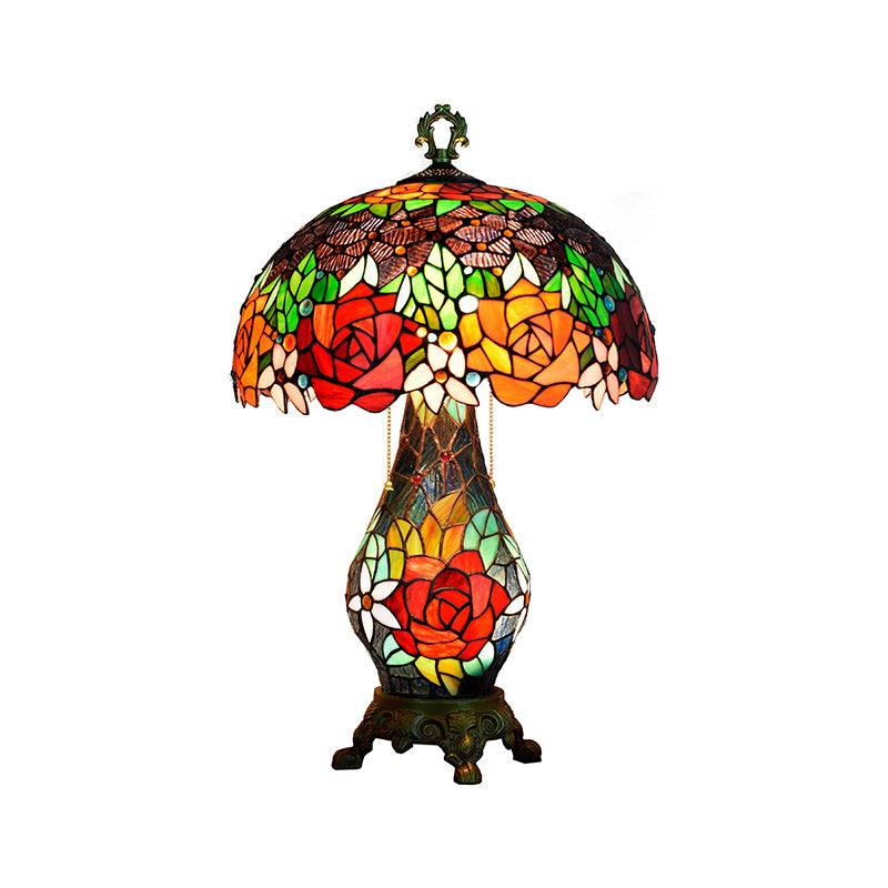 Accensione del tavolo da 3 teste verdi lampada da comodino con sfumatura di vetro color arte color arte con tonalità di funghi