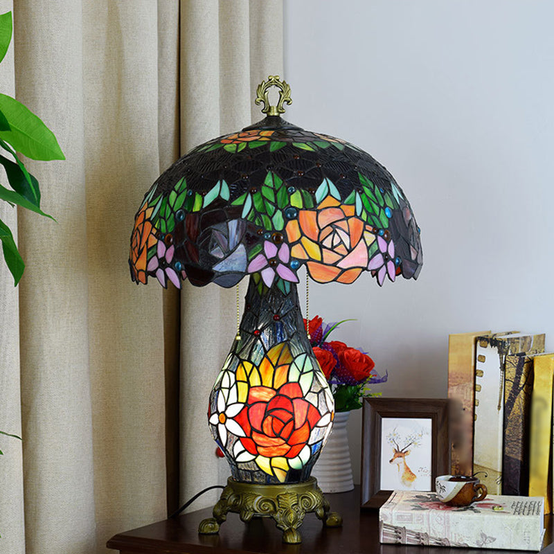 Accensione del tavolo da 3 teste verdi lampada da comodino con sfumatura di vetro color arte color arte con tonalità di funghi
