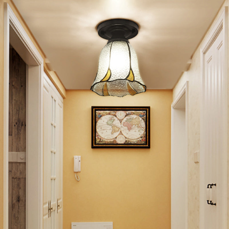 Shaded Semi Flush Mount 1-Light Handcrafted Glass Tiffany Style Ceiling Mounted Light