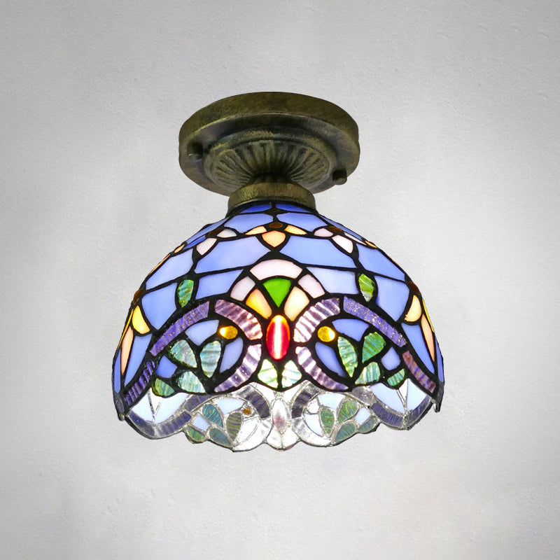 Plafonnier en forme de dôme, 1 ampoule, vitrail, luminaire semi-encastré vintage pour couloir