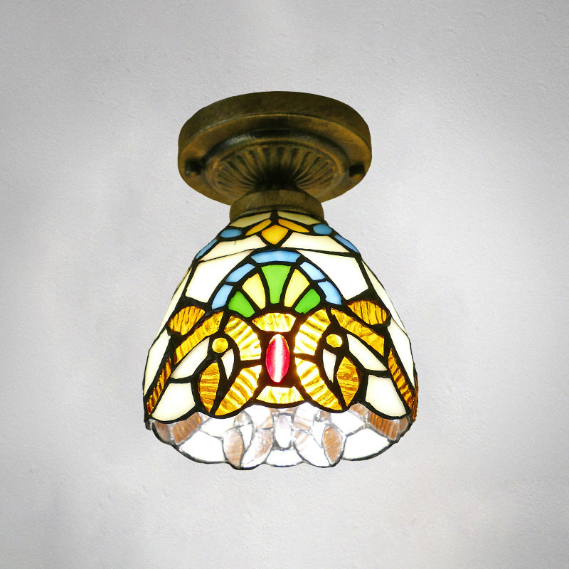 Plafonnier en forme de dôme, 1 ampoule, vitrail, luminaire semi-encastré vintage pour couloir