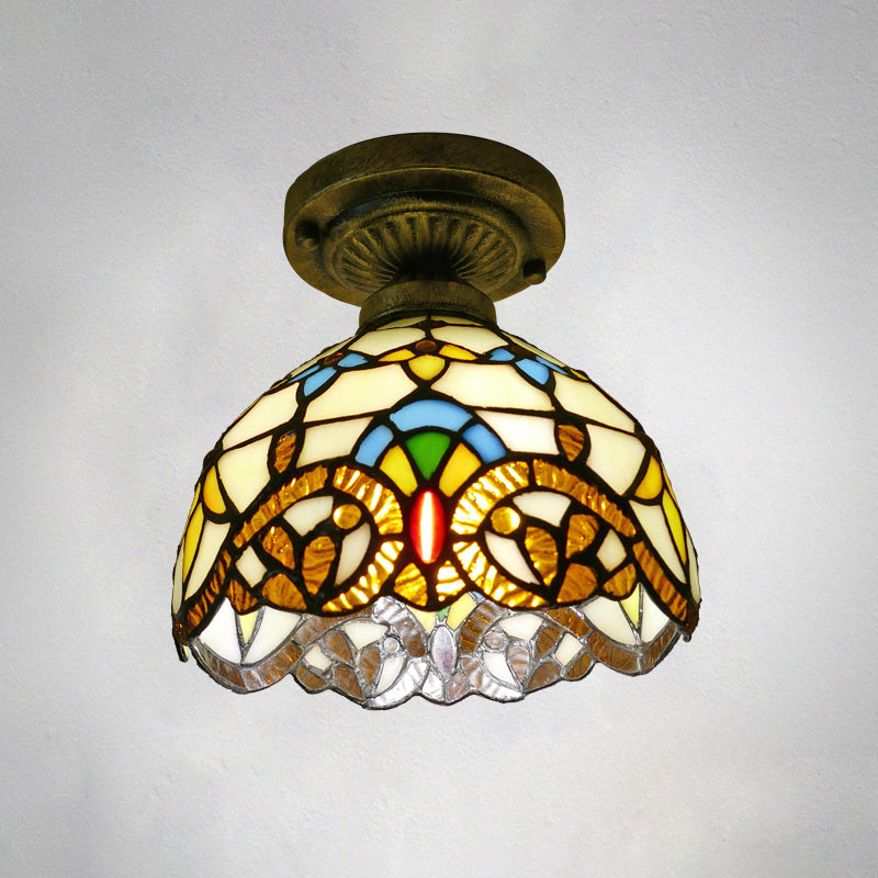 Plafonnier en forme de dôme, 1 ampoule, vitrail, luminaire semi-encastré vintage pour couloir