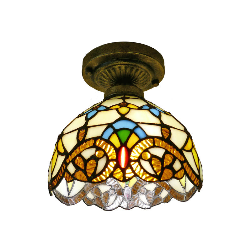Plafonnier en forme de dôme, 1 ampoule, vitrail, luminaire semi-encastré vintage pour couloir