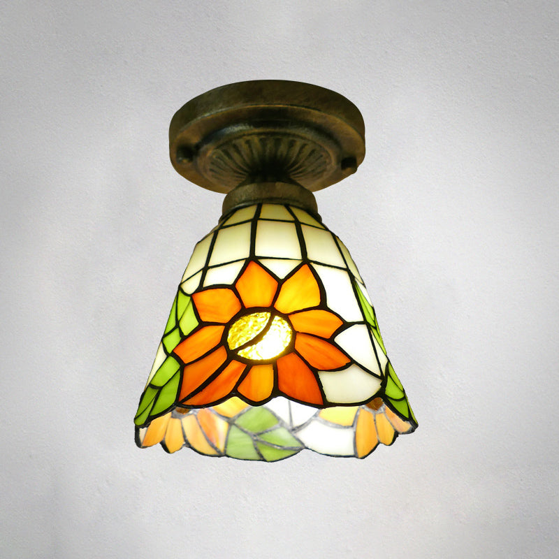 Plafonnier en forme de dôme, 1 ampoule, vitrail, luminaire semi-encastré vintage pour couloir