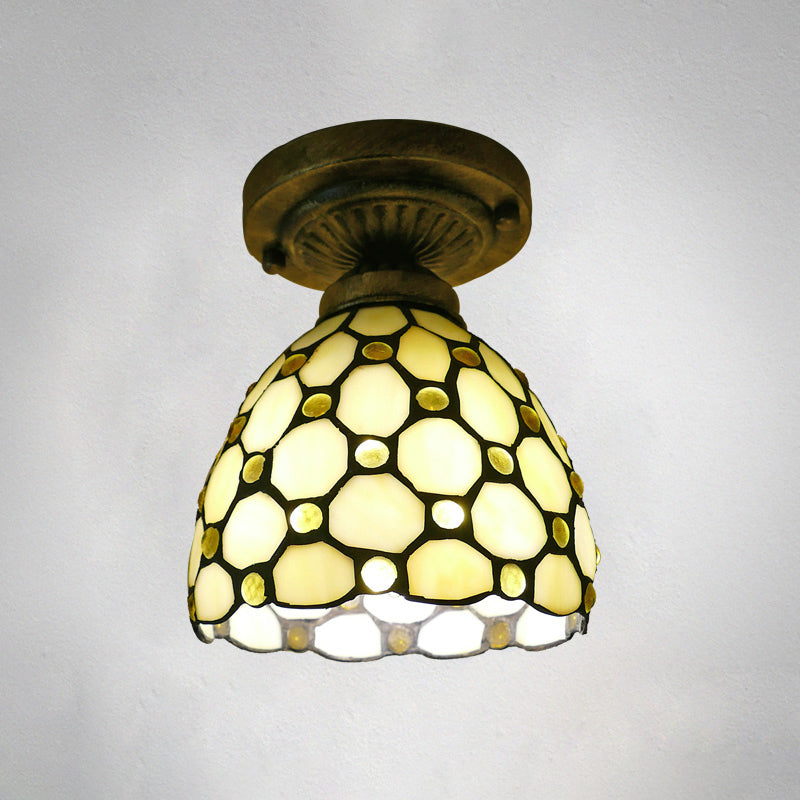 Plafonnier en forme de dôme, 1 ampoule, vitrail, luminaire semi-encastré vintage pour couloir