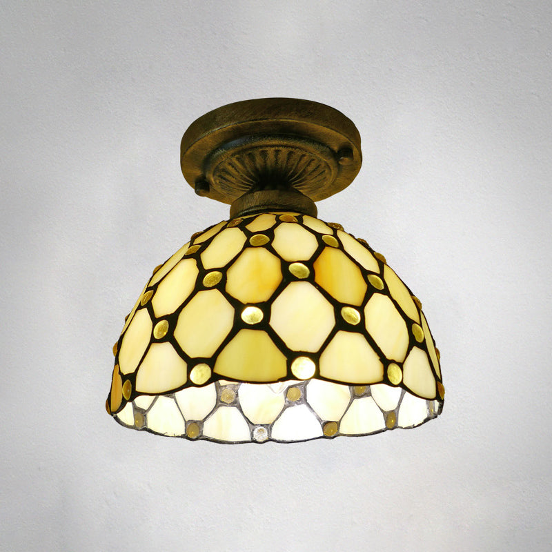 Plafonnier en forme de dôme, 1 ampoule, vitrail, luminaire semi-encastré vintage pour couloir