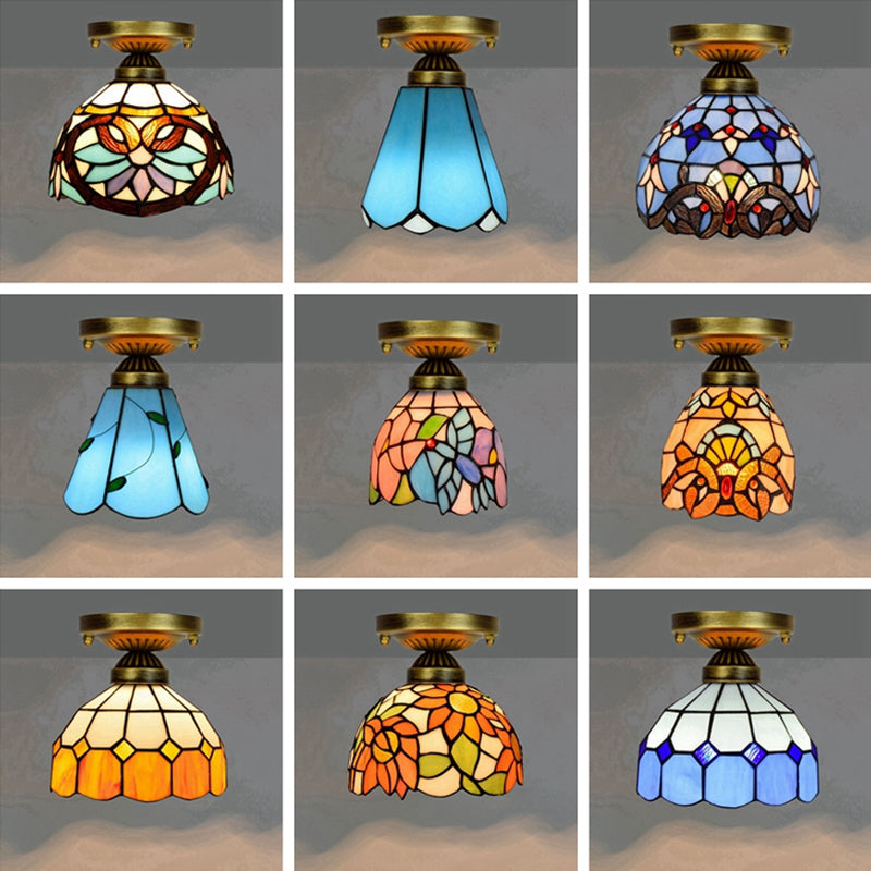 Plafonnier semi-encastré ombré Tiffany à une ampoule en verre teinté