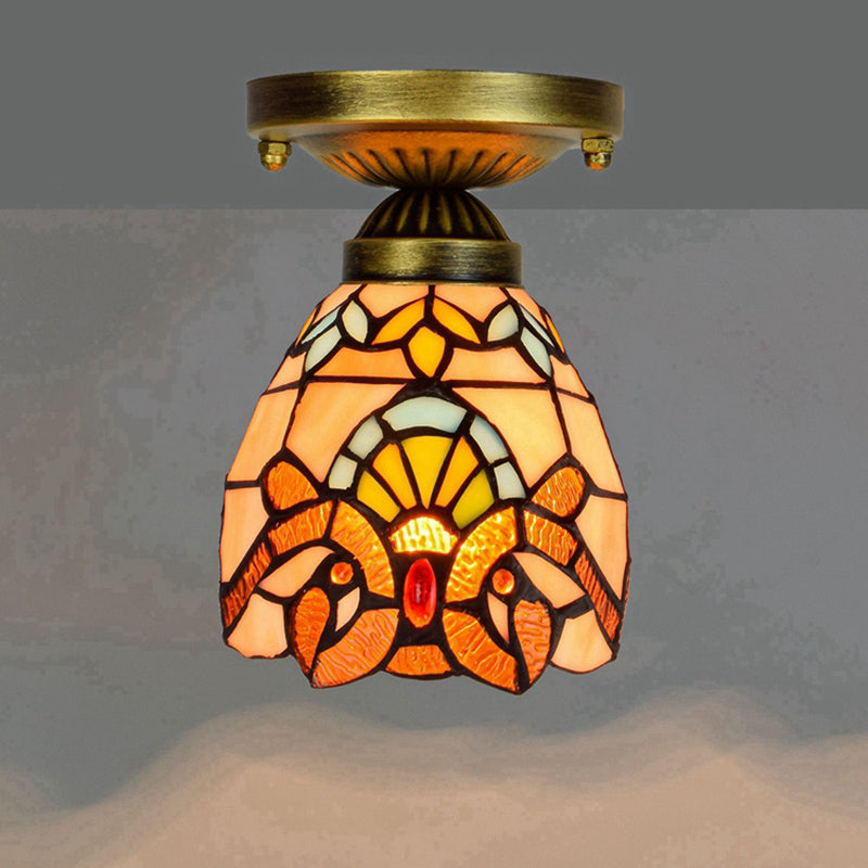 Plafonnier semi-encastré ombré Tiffany à une ampoule en verre teinté