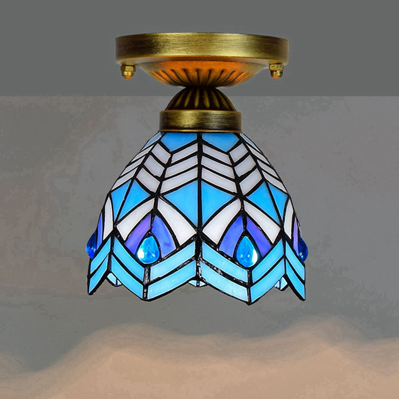 Plafonnier semi-encastré ombré Tiffany à une ampoule en verre teinté