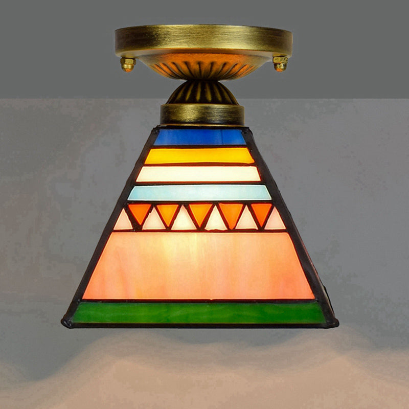 Plafonnier semi-encastré ombré Tiffany à une ampoule en verre teinté