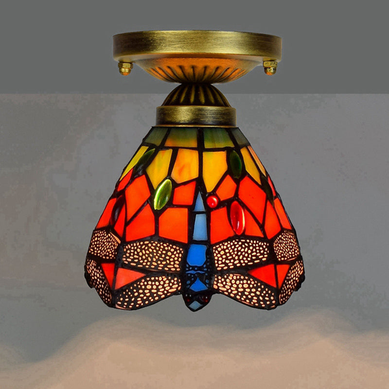 Plafonnier semi-encastré ombré Tiffany à une ampoule en verre teinté
