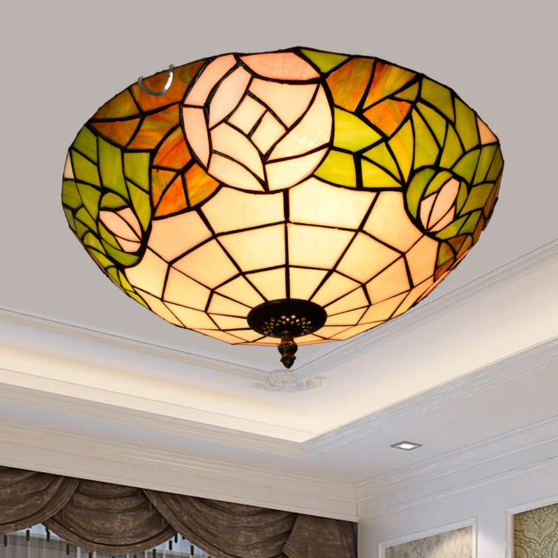 Plafonnier traditionnel à abat-jour en forme de bol, luminaire d'art en verre teinté