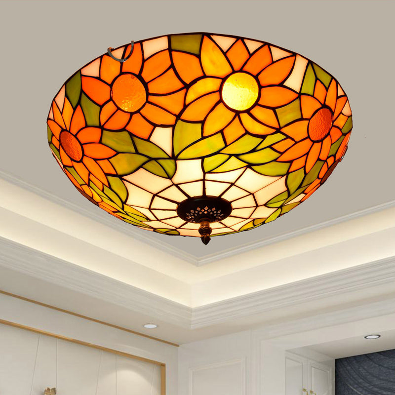 Plafonnier traditionnel à abat-jour en forme de bol, luminaire d'art en verre teinté