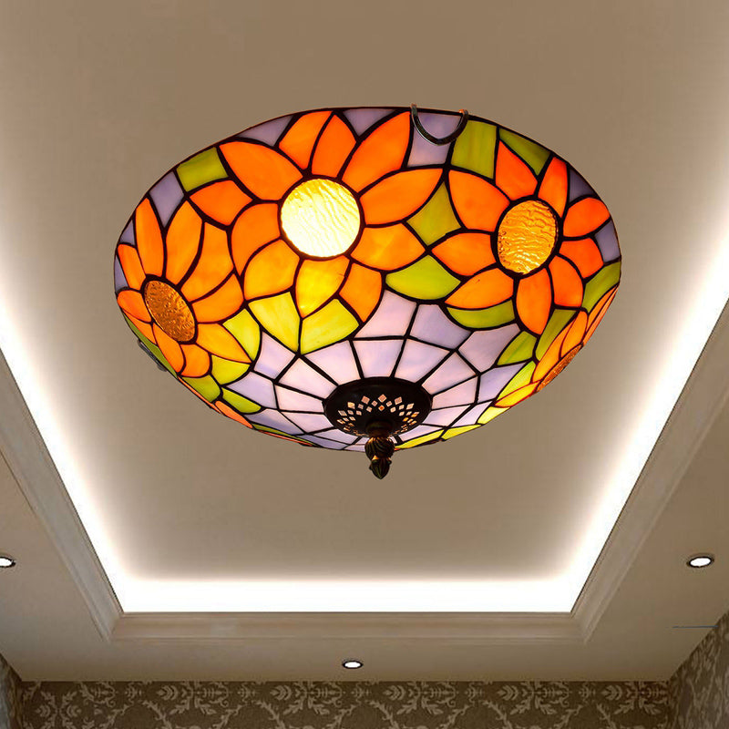 Plafonnier traditionnel à abat-jour en forme de bol, luminaire d'art en verre teinté