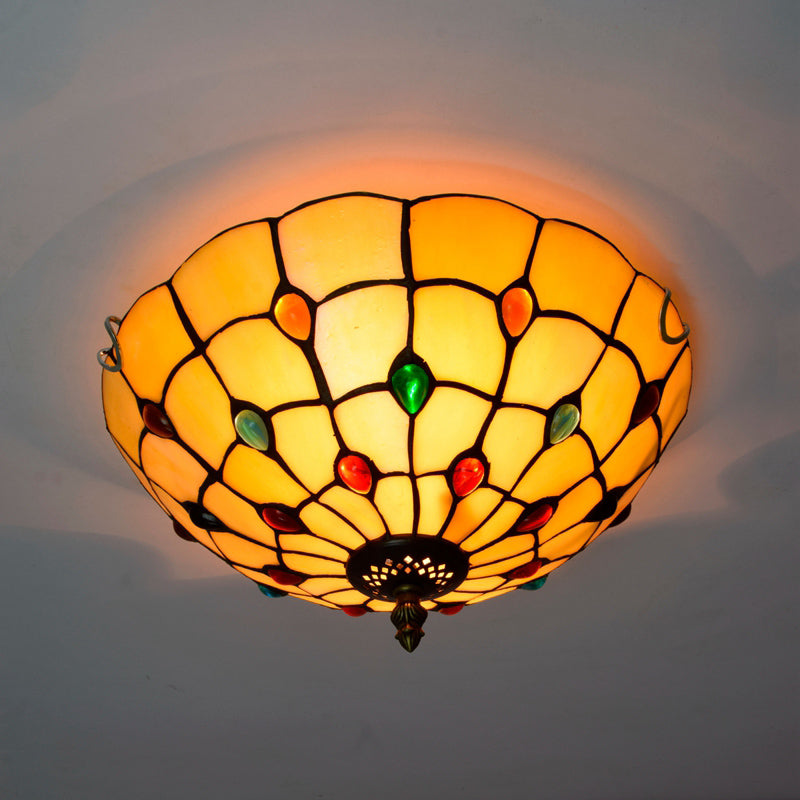 Plafonnier traditionnel à abat-jour en forme de bol, luminaire d'art en verre teinté