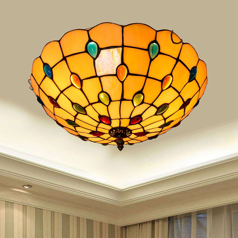 Plafonnier traditionnel à abat-jour en forme de bol, luminaire d'art en verre teinté