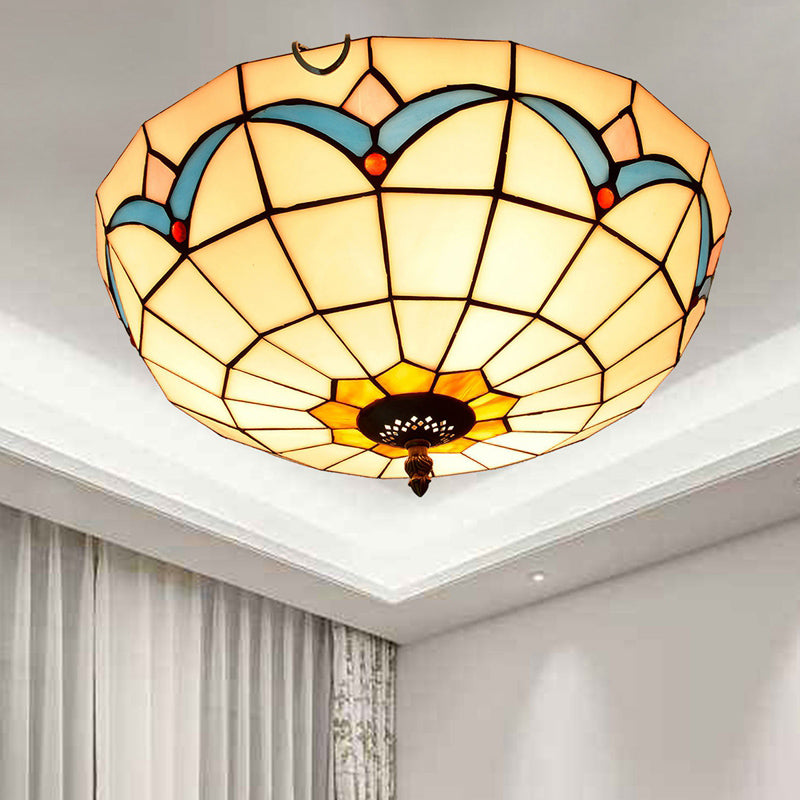 Plafonnier traditionnel à abat-jour en forme de bol, luminaire d'art en verre teinté