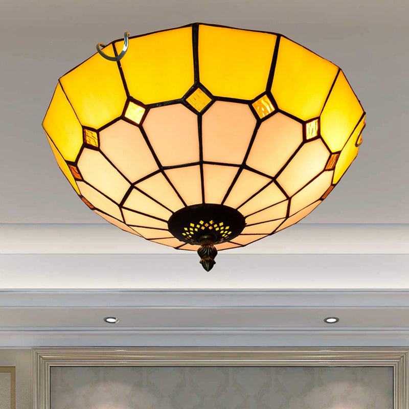 Plafonnier traditionnel à abat-jour en forme de bol, luminaire d'art en verre teinté