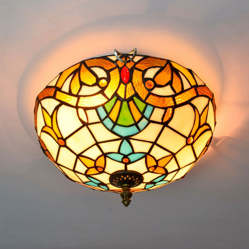 Plafonnier traditionnel à abat-jour en forme de bol, luminaire d'art en verre teinté