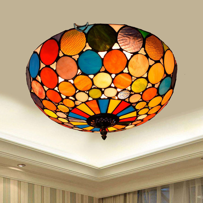 Plafonnier traditionnel à abat-jour en forme de bol, luminaire d'art en verre teinté