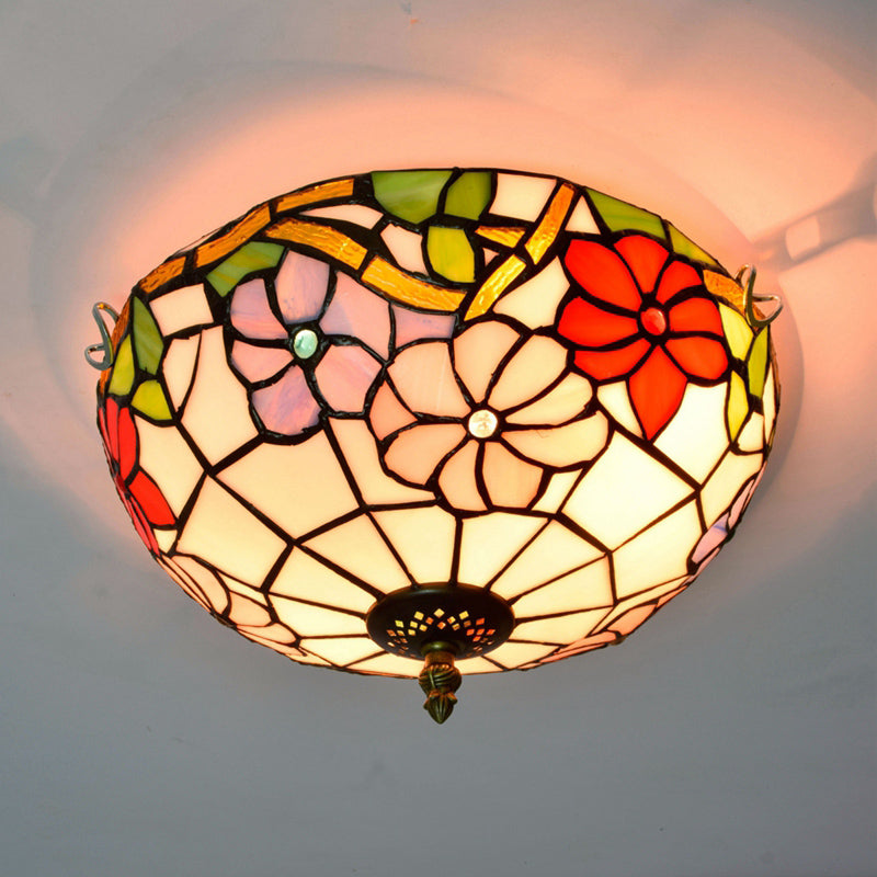 Plafonnier traditionnel à abat-jour en forme de bol, luminaire d'art en verre teinté
