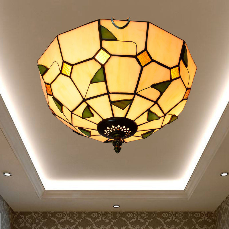 Plafonnier traditionnel à abat-jour en forme de bol, luminaire d'art en verre teinté