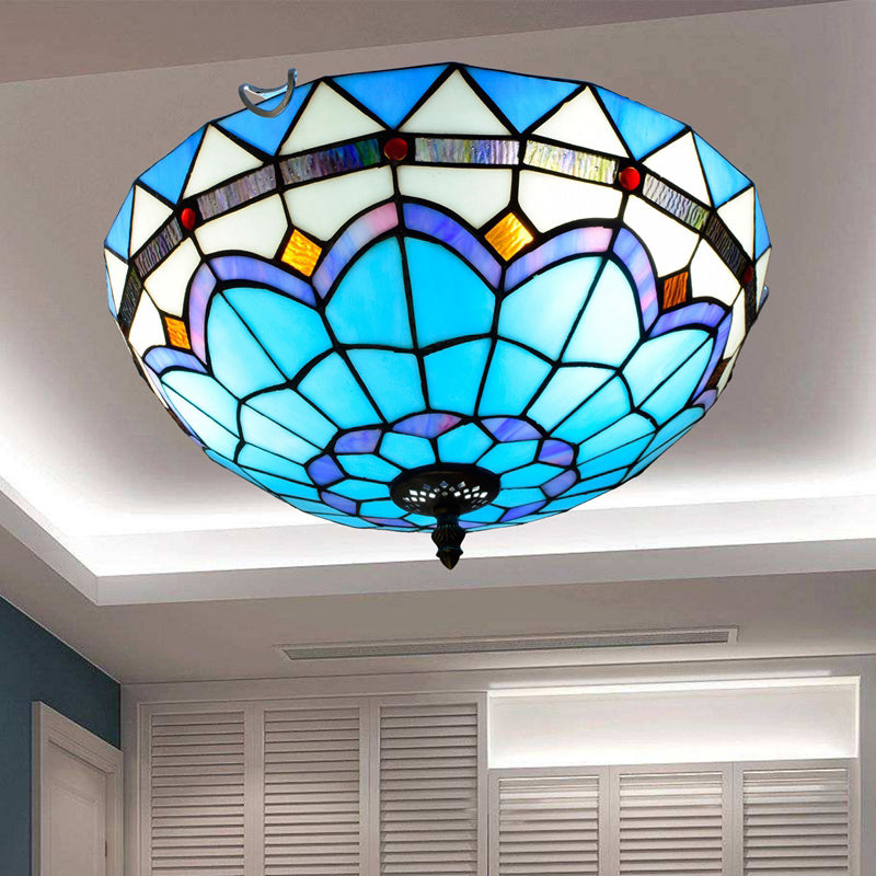 Plafonnier traditionnel à abat-jour en forme de bol, luminaire d'art en verre teinté